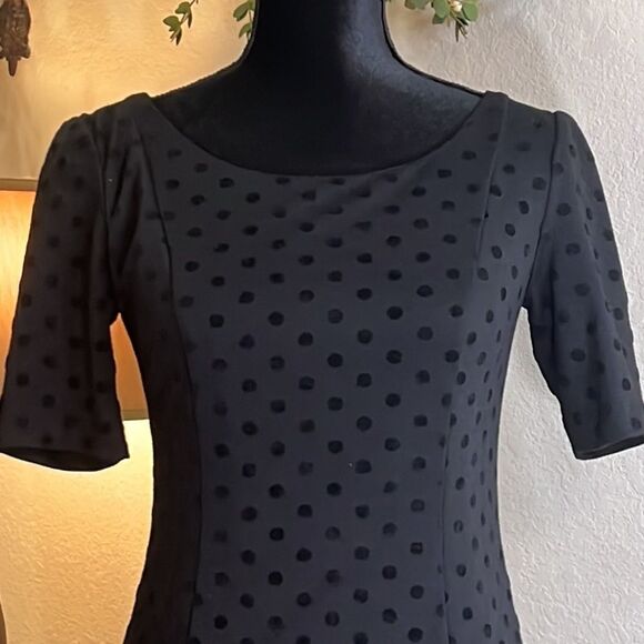 LAUREN CONRAD | Black Flocked Dot Short Sleeve Dress - Size 2 - Picture 4 of 8